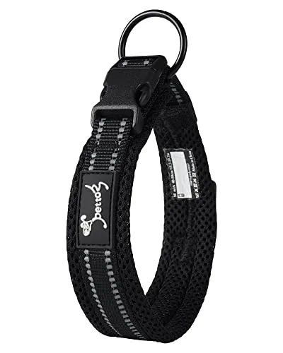 PETTOM Hundehalsband Verstellbare Nylon Hunde Halsband Atmungsaktives Reflektierend Halsband (Schwarz XS)