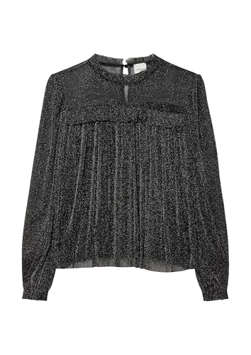 s.Oliver Festliches Glitzermesh-Shirt mit Rüschen - Elegantes Shirt aus durchscheinendem Glitzermesh mit Rüschenkragen und langen Ärmeln. Ideal für festliche Anlässe, bietet es einen modischen Look und hohen Tragekomfort.