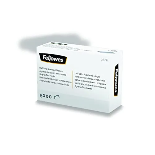 Fellowes Heftklammern 26/6 mm für Half-Strip/Halbstreifen-Heftgeräte – Packung mit 5000 Stück – Silber