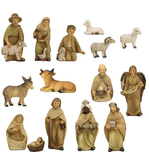 dekoprojekt Krippenfiguren modern, gebeizt - 10 cm - Moderne Krippenfiguren aus robustem Polyresin, ideal für die festliche Dekoration. Kompakt verpackt in einer Stoff-Polybox, perfekt für die Aufbewahrung und Präsentation.
