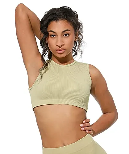 Yenita Ärmelloses Bauchfreies Damen top - Crop Tank Top Ribbed Collection grün, Gr. XS-S