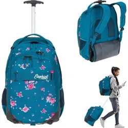 Elephant Hero Signature Trolley - Schultrolley für Mädchen in Blue Flower - Schulranzen mit 35 Liter Stauraum, reißfestem und wasserabweisendem Material. Ideal für Schule und Freizeit, mit durchdachtem Trolley-System und viel Zubehör.