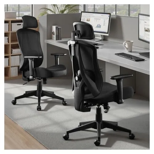 STOOLINK Ergonomischer Bürostuhl mit Verstellbaren 3D Armlehnen und Kopfstütze