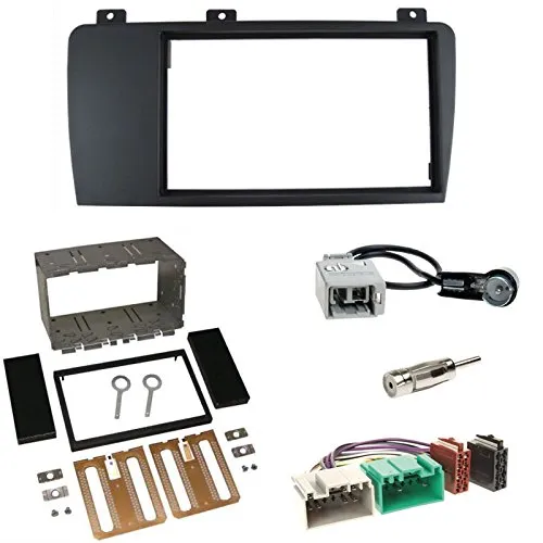 Autoradio Doppel 2-DIN Blende Einbaurahmen Radioblende schwarz + ISO KFZ Radio Adapter Adapterkabel + Antennenadapter für Volvo S60 / V70 ab 09.2004-2009 XC 70 ab 2004-2007 ohne Telefonbedienfeld