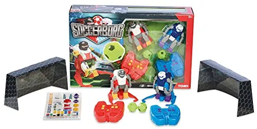 TOMY Soccerborg Roboter Spielzeug für Kinder – Ferngesteuerte Spielzeugroboter ab 6 Jahren – Zwei Fußball Roboter mit Toren, Bällen und Stickern zur Personalisierung