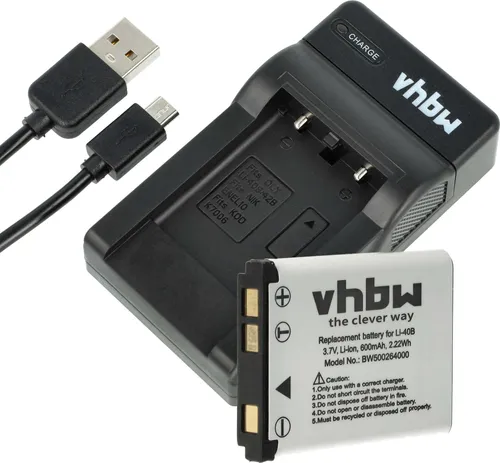 vhbw Ladezubehör-Set kompatibel mit SeaLife Reefmaster DC600, DC1400, DC1200, DC-1200, DC-1400, DC-600 Kamera - 1x Ladeschale, 1x Ladekabel, 1x Akku
