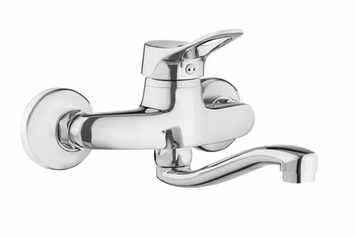 Spültisch Waschtisch Mischbatterie Wandmontage - Chrom Wasserhahn - Waschbecken-Armaturen, eleganter Einhandmischer aus verchromtem Messing, ideal für Küche und Bad, platzsparend durch Wandmontage.