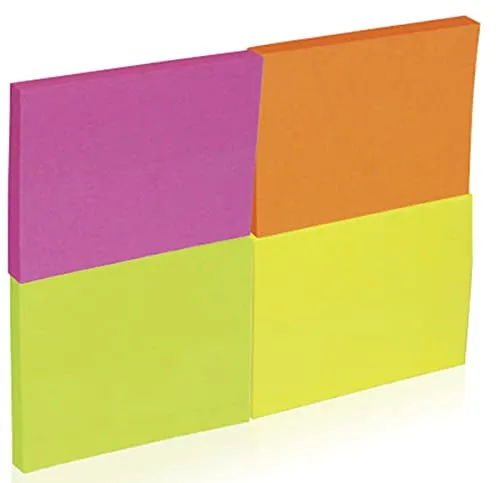DONAU 7578001PL-99 Haftnotizen Selbstklebender Notizblock Sticky Notes Neonfarben, 38x51mm, 4x50 blätter/ Wasserlöslicher Klebstoff/ Möglichkeit des Umklebens von Blättern
