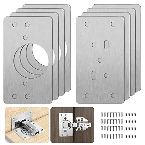 Scharnier Reparaturplatte 8Pcs - Edelstahl für Möbel - Schrank-Zubehör: Robuste Edelstahlplatten zur Behebung von Scharnierproblemen, einfach zu installieren und ideal für Möbelreparaturen.