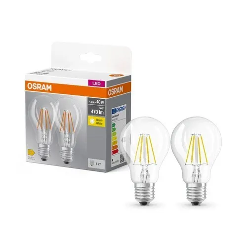 DOPPELPACK sparsames Osram E27 LED BASE Filament Leuchtmittel Warmweißes Licht