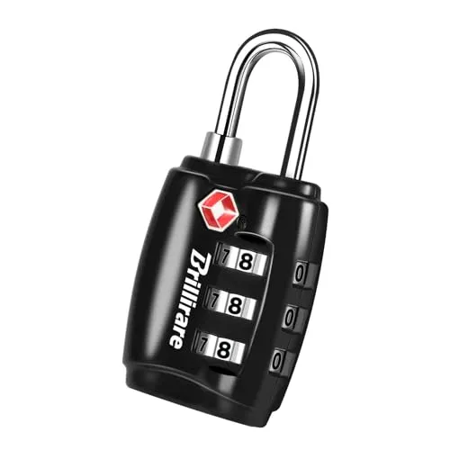 Brillirare TSA Genehmigte Vorhängeschloss, Zinklegierung Reise Kombinations Kofferschloss, 3 Stellig Gepäckschlösser Sicherheitsschloss Metall für Koffer, Rucksäcke, Turnschrank, Zaun, Tor-Schwarz