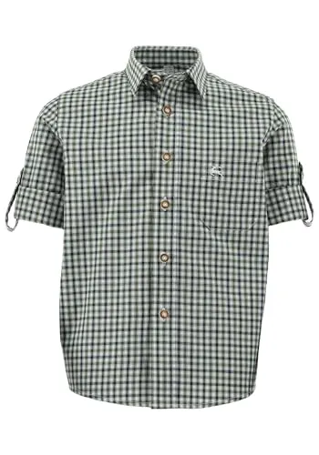 OS Trachten Kinder Hemd Jungen Langarm Trachtenhemd mit Liegekragen Skimli, Größe:110/116, Farbe:dunkelgrün