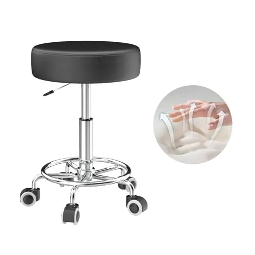 OUTMASTER Hocker höhenverstellbar mit Ringgriff 49-63cm PU Leder (Schwarz)