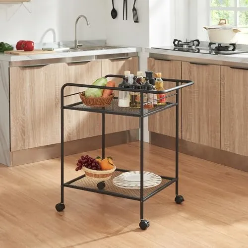 Servierwagen ’Hole’ mit 2 Ablagen – Schwarz - Praktischer Servierwagen mit zwei Ablagen, ideal für Küche, Badezimmer oder Büro. Mit vier leichtgängigen Rollen für mühelosen Transport und eleganten Design, das in jeden Einrichtungsstil passt.