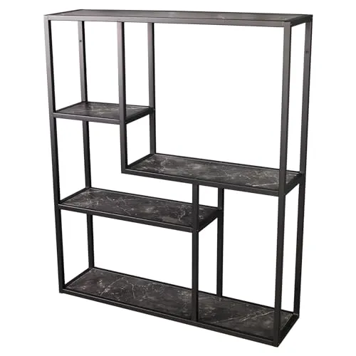 Riess-Ambiente Wandregal SLIM LINE 95cm graphit/schwarz - Wandregal im Industrial Design mit 5 Fächern, edlen Regalböden in Marmor-Optik und stabilen Metallgestell – ideal für stilvolle Aufbewahrung im Wohnzimmer oder Arbeitszimmer.