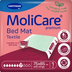 MoliCare® Premium Bed Mat Textile 7 Tropfen - 75x85 cm - Inkontinenzeinlagen mit flüssigkeitsundurchlässiger Unterseite, ideal für einen sicheren Schutz bei Inkontinenz und für einen erholsamen Schlaf.