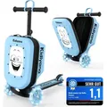 Produktbild: Kidiyana Scooter Koffer Blau, Roller mit LED-Rädern, Höhenverstellbarer, A5 Sichtfenster, 7cm Stauraumerweiterung, Handgepäck geeignet, ab 2 Jahren - Blau