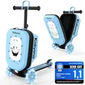 Produktbild: Kidiyana Kinder Scooter mit Koffer, Handgepäck Koffer mit Roller, LED-Rädern, Höhenverstellbarer Lenker, A5 Sichtfenster, 7cm Stauraumerweiterung, Kleinkind Geschenk für 2–8 Jahre, Bis 50kg, Blau