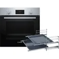 Produktbild: Bosch HBF133BR0ZA2 Set Backofen HBF133BR0 Edelstahl + 2-facher Teleskopauszug + 2 zusätzliche Backbleche - Silber