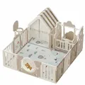 Produktbild: Laufgitter Baby Laufstall Kunststoff ZH30, 150x180cm Babylaufstall mit Spielhaus, Schaukel & Basketballkorb, Indoor & Outdoor Kinderspielplatz, Faltbares Aktivitätscenter, UV-Schutz, Beige