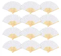 Produktbild: 12 STK Papierfächer Handfächer Weiß - Taschenfächer Faltfächer mit Organzabeutel,Fächer Faltbar Gastgeschenk für Sommer Hochzeit DIY Geburttag Party Wand Deko