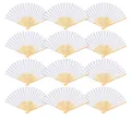 Produktbild: 12 STK Papierfächer Handfächer Weiß - Taschenfächer Faltfächer mit Organzabeu...