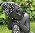 Produktbild: K&L Wall Art Große Buddhafigur Kunststein Deko Feng Shui Steinfigur dekorative Budhastatue Zen Dekofigur (Schwarz, Silber, 40 cm hoch)