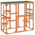 Produktbild: Freilaufgehege Katzen 168 x 82 x 166,5 cm mit 6 Liegeflächen, wetterfestes Katzengehege Garten, Katzenhaus mit Drahtgitter und Bitumen Dach - Wiltec