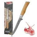 Produktbild: Wakoli Olive Ausbeinmesser aus echtem Damaststahl (VG10 Kern) mit 14,5 cm Klinge – Scharf und ergonomisch – Damastmesser mit Olivenholzgriff in Geschenkbox – Damast Filetiermesser für Fisch & Fleisch
