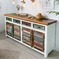 Produktbild: Einzigartiges Sideboard JAKARTA 160cm Mango weiß bunt recyceltes Massivholz