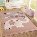 Produktbild: Jimri Kinderteppiche Elefant mit Herzen Ballons | Teppich für Kinderzimmer | geprüft von Öko-Tex (Größe: 80x150 cm