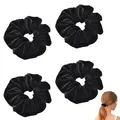 Produktbild: 4 Stück Haargummi SchwarzHaargummis Schwarze SamtstoffScrunchies Groß SamtHaa...