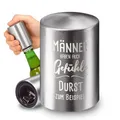 Produktbild: Kapselheber 'Push & Pull' mit Motiv - lustiges Bier Geschenk und Gadget für Männer - Flaschenöffner mit Push-Up-Funktion - Bieröffner aus Aluminium in Edelstahl Optik - silber