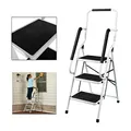 Produktbild: 3 Stufen Klappleiter mit Handlauf Trittleiter Klappbar Tragbare kompakte Leiter Rutschfeste Matte Einfache Aufbewahrung Stehleiter für Home Kitchen Office DIY 150 kg max Belastung
