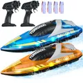 Produktbild: VEVOR RC Boot 2er-Set, 2,4GHz 12km/h, Ferngesteuertes Boot für Pools & Seen, Rennboot mit LED-Licht, 4 wiederaufladbare Batterien, Ganzkörper wasserdicht, Geschenk für Jungen & Mädchen, Blau/Orange