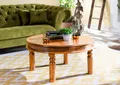 Produktbild: Massivmoebel24 Couchtisch OXFORD (Rund im Landhausstil mit Reliefarbeit,braun lackiert 90x90x45 Akazie), hochwertiges Edelholz,authentische Holzadern,aufwendige Schnitzereien