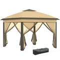 Produktbild: Outsunny Pavillon 3,3x3,3m, wasserabweisend Winterfest Pop-up Faltpavillon mit Doppeldach, UV Schutz, Faltbar Partyzelt Gartenzelt mit Seitenteilen, Tasche Gartenpavillon für Camping Garten, Beige