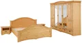 Produktbild: OTTO home Schlafzimmer-Set Konrad', komplettes Schlafzimmer mit großem Schrank, (Set, 4-tlg., Kleiderschrank 5 türig mit Schubladen, 2 Nachttische, Bett 180x200cm), klassischer Landhausstil, Metallgriffe, Massivholz (Kiefer)