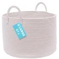 Produktbild: OrganiHaus Korb Geflochten Rund, Wäschekorb Geflochten, Korb Aufbewahrung Groß, Aufbewahrungskorb Kinderzimmer, Aufbewahrungskorb für Decken Kissen Spielzeug, Faltbar mit Griff - 50x33cm, Weiß