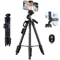 Produktbild: Rollei Smartphone Stativ Traveler, Handy Stativ mit Fernauslöser 120cm Aluminium Dreibeinstativ für Smart Phone Flexible Leicht Schwarz Tripod mit Smartphone-Halterung für iPhone Huawei Samsung