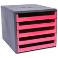 Produktbild: Schubladenbox 5 Schübe Briefablage Ablage schwarzes Gehäuse Himbeere rot 2. Wahl