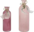 Produktbild: Dekoleidenschaft 2 Vasen aus Glas in rosa Beeren-Tönen, verziert mit Federn, 16 und 20 cm hoch, Glasvase, Blumenvase, Tischvase, Vasenset