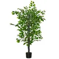 Produktbild: HOMCOM Künstlicher Ficusbaum groß 135 cm Kunstpflanze, Plastik Künstliche Pflanzen Ficus im Topf, Kunstbaum wie echt mit Zement, Kunstgras für Wohnzimmer Schlafzimmer Büro Garten