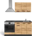 Produktbild: Singleküche Vicco R-Line Goldkraft Eiche/Anthrazit 160 cm mit Herdumbauschrank ohne Arbeitsplatte, Model 56467