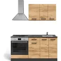 Produktbild: Singleküche Vicco R-Line Goldkraft Eiche/Anthrazit 160 cm mit Herdumbauschrank ohne Arbeitsplatte, Model 56467 - Braun/Dunkelgrau