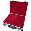 Produktbild: MC.Sammler Alu Münzenkoffer Münzkoffer inkl 5 Münztableaus für 110 Münzen 46mm Ø (110 Fächer - 46mm Ø) - Rot/Schwarz/Silber