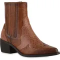 Produktbild: VAN HILL Damen Cowboy Boots Stiefeletten Spitze Schuhe 841855, Farbe: Hellbraun, Größe: 36 - Braun - 36