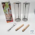 Produktbild: 2er-Pack rollender Grillkorb mit Holzgriff, zylindrischer Edelstahl-Grillkorb, O