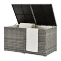 Produktbild: Juskys Polyrattan Auflagenbox Ikaria 950 L inkl. Deckel mit Hubautomatik & Innenplane - Kissenbox 145 x 82 x 79 cm für Garten - Gartenbox grau-meliert