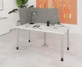 Produktbild: Schreibtisch H-Serie | 4-Fuß-Gestell | höheneinstellbar | extrem stabil, Größe Tischplatte:180 x 80 cm, Farbe Tischplatte:Eiche, Farbe Gestell:Silber